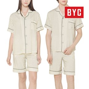 BYC 남녀공용 반팔 잠옷세트 남자잠옷 여자잠옷 커플 파자마 홈웨어 NRZ1003 1매입