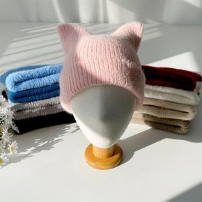 [옷자락] 여자 뿔모양 동물귀 캣비니 분홍 방한모 퍼니트 모자