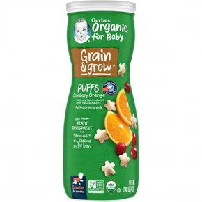 [해외직구] 거버 거버 2nd 푸드 Organic for Baby Grain & Grow Puffs 크랜베리 오렌지 1.48온스 용기