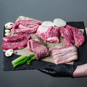 [에이징그라운드] 소고기 온가족 세트 1kg (살치+갈비살+치마살+업진살+부채)