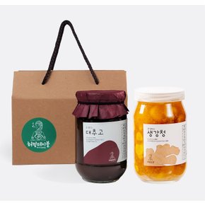 [선물세트]대추고  500g + 생강청500g )+선물박스 수제 과일청유기농원당