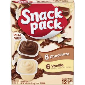 미국직구 Snack Pack 스낵 팩 초콜릿 앤 바닐라 퍼지 컵 92g 12입