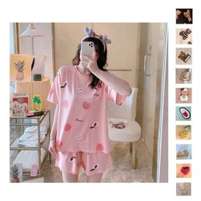 베리미 귀여운 디자인 여성 반팔 여름 잠옷 상하 세트[WC213DD]