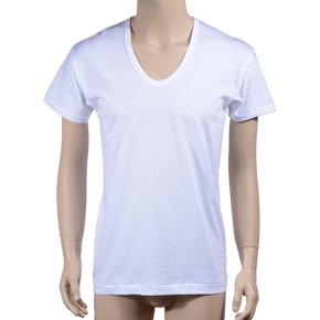 [트라이][남U넥 T셔츠]깨끗한 면 100% 백색 U넥 반팔 T셔츠-95,100,105