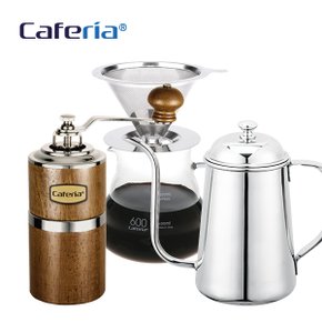 카페리아 핸드드립 홈카페 3종세트 (CM7/CG2/CSF4/CK3)커피그라인더+유리서버+스텐필터+드립포트