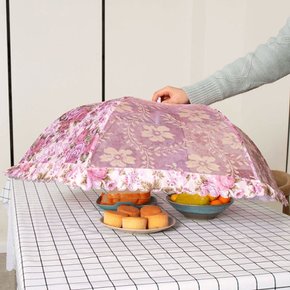 플라워 원터치 밥상보(퍼플) 우산형식탁덮개