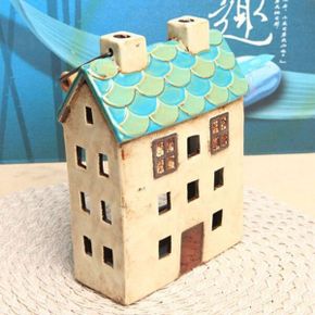 캔들홀더 장식소품(초록은행지붕) 장식소품 유럽풍 미니하우스 도자기소품