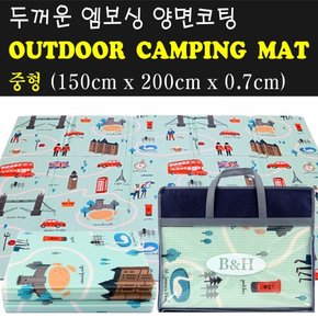(중형 150cm x 200cm x 0.7cm) 바닥강화코팅 접이식 엠보싱 발포 두꺼운 캠핑 텐트 매트 돗자리