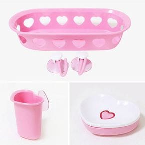 욕실 수납세트 비누곽 바스켓 칫솔꽂이 핑크하트