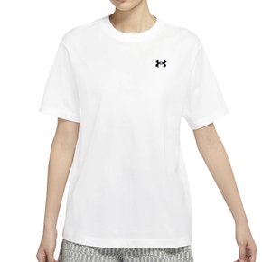 여성 여자 UA 에센셜 코튼 스트레치 반팔 티셔츠 화이트 1376938-100