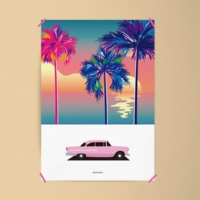 팜트리2 M 유니크 디자인 포스터 해변 자동차 여행