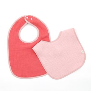 이중거즈턱받이 양면 핑크핫핑크 2개세트 아기 초기 이유식턱받이