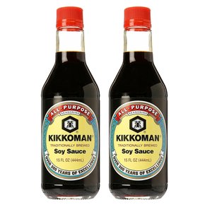 [해외직구] Kikkoman Naturally Brewed Soy Sauce 기꼬만 천연 양조 간장 15oz(444ml) 2팩