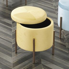 인테리어 보조의자 피린 벨벳 수납 스툴 의자 원형 보조 원목 화장대 D41 옐로우