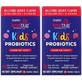 [해외직구] LoveBug Probiotics 러브버그프로바이오틱스 키즈 유산균 30츄어블 2팩