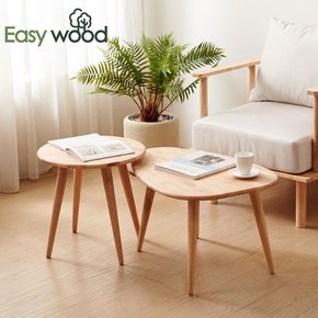 이지우드 친환경E0 고무나무원목 원형 레이어드 커피테이블
