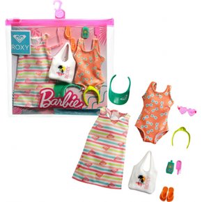 Mattel Barbie Storytelling Fashion Inspired by Roxy Pack, Striped Dress, Roxy Swimsuit &