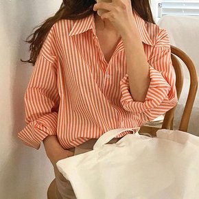 [RGLQRP81]데일리 여성 상큼한 컬러 스트라이프 카라 셔츠