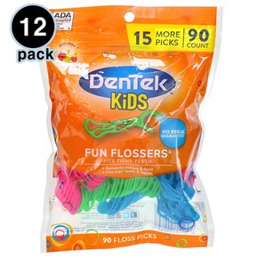 Dentek 덴텍 재미있는 어린이 키즈 치실 90개입 12팩 Kids Fun Flossers