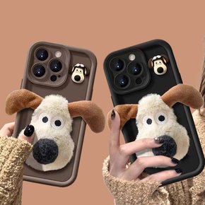 아이폰15 14 13 12 프로 맥스 귀여운 강아지 털 인형 데코덴 그립 손잡이 특이한 실리콘 케이스