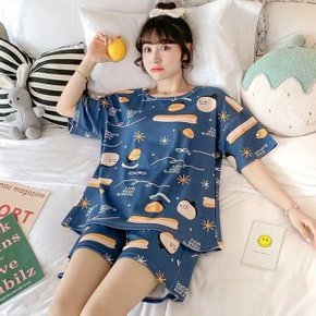 여성용 잠옷 세트 반팔파자마 아이스 편안한 룸웨어 라운지웨어