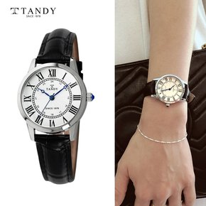 TANDY 탠디 클래식 커플 가죽 손목시계 T-1714 여자 화이트