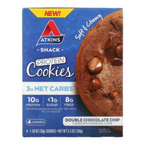 Atkins 스낵 단백질 쿠키 더블 초콜릿칩 쿠키 4개 개당 39g(1.38oz)