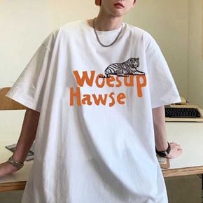 10대 20대 남자 오버핏 반팔 타이거 프린팅 티셔츠