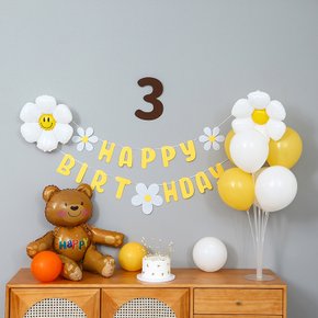 곰돌이와 데이지 가랜드 풍선꽂이 생일세트-펠트 숫자포함