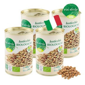 COOP 비비베르데 이탈리아 유기농 렌틸콩(렌즈콩) 400g 4캔 무첨가물 Non GMO