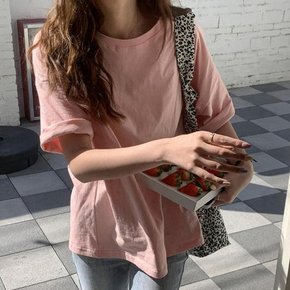 여자 무지개 반소매 U넥 11컬러 티셔츠