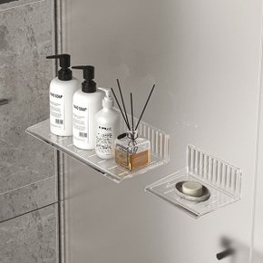무타공 투명 욕실선반 화장실 샤워 일자 코너 정리대 12cm N688