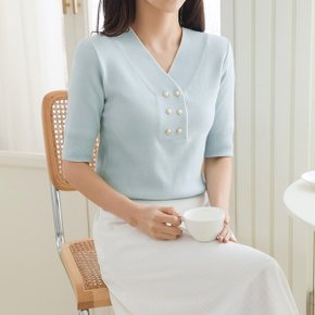 블러썸 국산 여성 V넥 5부 반팔 니트 티셔츠 BDR-WKN-2217[무료배송]