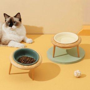 UFO 강아지 식기 고양이 밥그릇 세라믹 도자기 원목