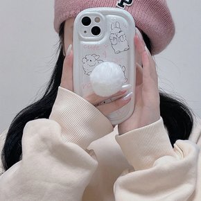 아이폰 14 13 12 11 pro max 귀여운 토끼 디자인 꼬리 방울 핑거톡 세트 오로라 실리콘 케이스