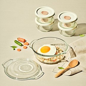 글라스락 렌지쿡 코지밀크 볶음밥덮밥용 (유리캡)/햇밥용기 원형 4조 세트