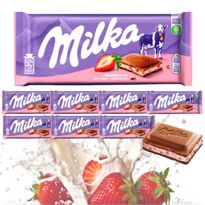 milka 100% 알프스 우유 밀카 초콜릿 스트로베리 100g 8개