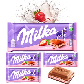 milka 알프스 우유 밀카 초콜릿 스트로베리 100g x 4