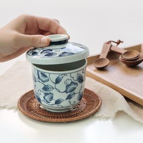 일본 블루꽃 자왕무시 (컵+뚜껑 세트) 계란찜기