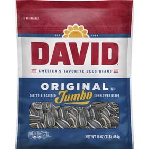 [해외직구] DAVID  Seeds  DAVID  오리지널  소금에  절이고  구운  점보  해바라기  씨  454g  재밀봉  가능한  가방