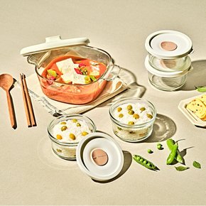 글라스락 렌지쿡 코지밀크 탕찌개용/햇밥용기 원형 4조 세트