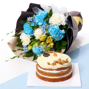 블루카네이션 꽃다발 + 지지스 수제당근케익 꽃배송 선물