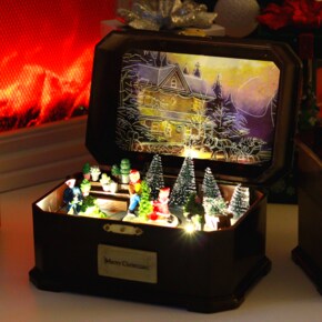 크리스마스 오르골박스 트리 산타 선물 LED 상자  앤틱 빈티지 장식 소품