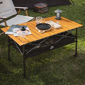 경량 높이조절 접이식 캠핑 롤 테이블 우드무늬