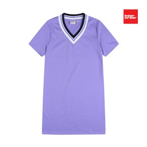 여성 브이 요꼬넥 레귤러핏 롱 티셔츠_라이트바이올렛_ITU2OM51ALV
