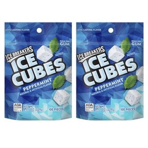 [해외직구]아이스브레이커 큐브 페퍼민트 슈가프리 껌 100입 2팩/ Ice Breakers Gum Cubes Peppermint