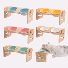 강아지 고양이 밥그릇 높이조절 식탁 급체방지 원목 세라믹 수반