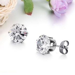 다이아몬드 티타늄 스틸 보석 귀걸이-화이트