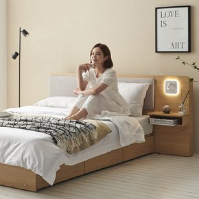 로아망 LED조명 수납형 호텔 침대 프레임 Q(협탁/매트 선택)
