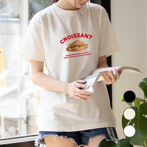 [험블] 빈티지 캐주얼 크로와상 프린팅 여성여름반팔티셔츠